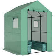Mini Walk In Greenhouse With Raised Bed And Roll Up Windows For Garden Growing Green Outsunny