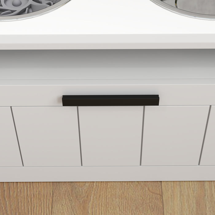 Raised Dog Bowl with Slow Feeder and Storage Drawer for Large Dogs White by PawHut