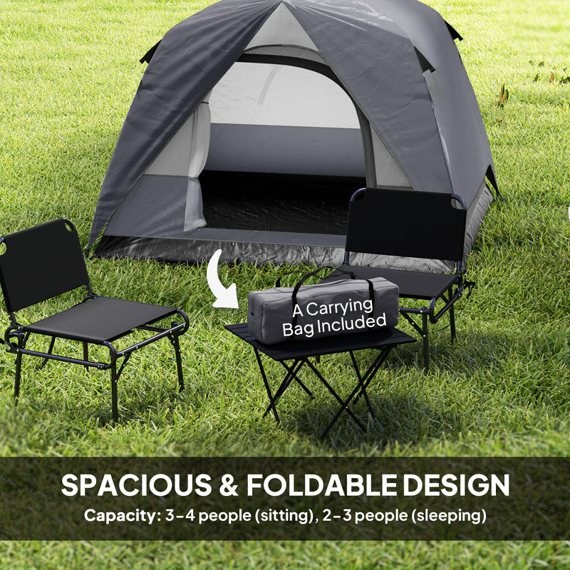 Dome Camping Tent for 3 People with Quick Setup Waterproof Design and Mesh Windows Grey