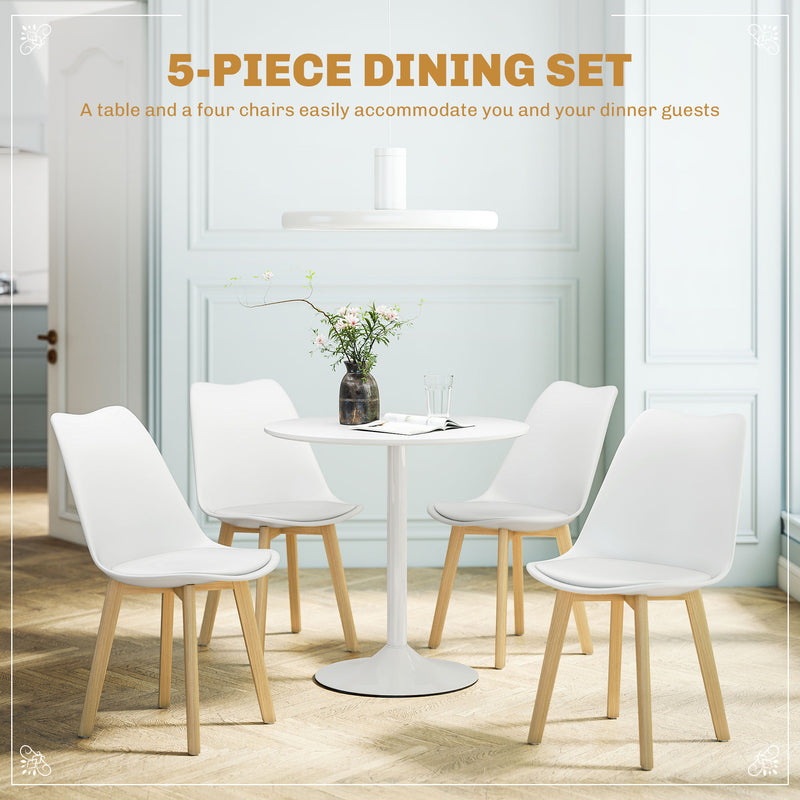 Five Piece White Modern Dining Set With Table And Chairs For Kitchen Or Dining Room