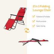 Set of 2 Folding Garden Sun Loungers with Reclining Backrest and Head Pillow Red AOSOM