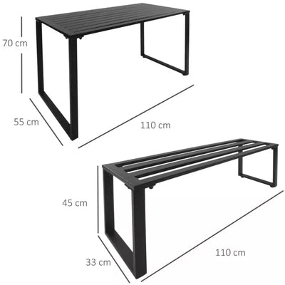 4-Seater Outdoor Metal Picnic Table and Bench Set, Black Outsunny