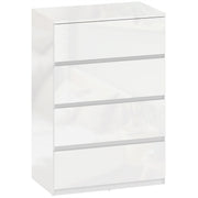 Modern 4 Drawer Bedroom Chest of Drawers With High Gloss Finish For Storage, White AOSOM