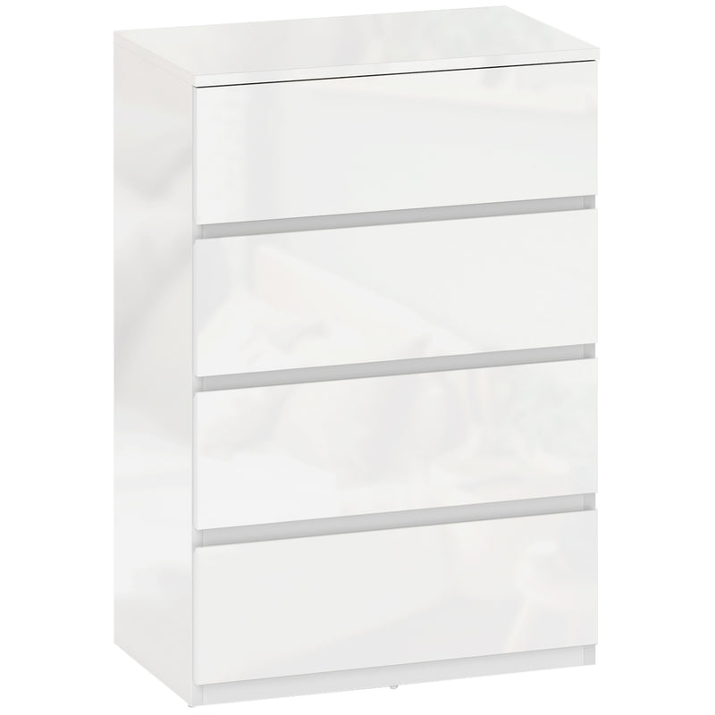 Modern 4 Drawer Bedroom Chest of Drawers With High Gloss Finish For Storage, White AOSOM
