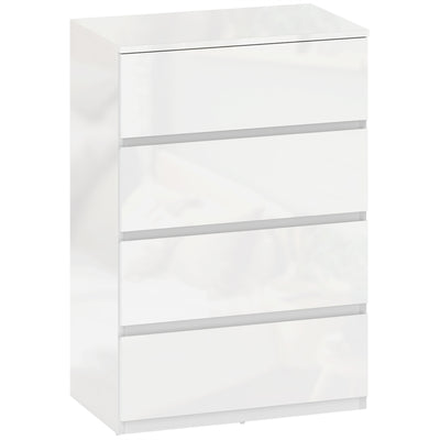 Modern 4 Drawer Bedroom Chest of Drawers With High Gloss Finish For Storage, White AOSOM