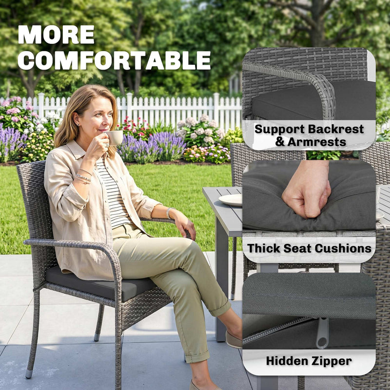 Garden Dining Set with Extendable Table and Stackable Chairs for Flexible Outdoor Seating Dark Grey Outsunny