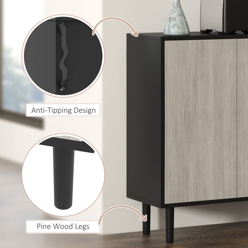 Kitchen Sideboard Storage Cabinet With Adjustable Shelves Ideal for Living Room, Black