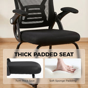 Close-up of the Black chair's padded seat and mesh backrest fabric