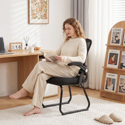 Detail of the powder-coated steel leg and floor glide on the Black chair