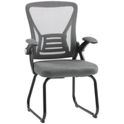 Dark Grey ergonomic mesh office chair with flip-up arms and steel sled legs, front three-quarter view
