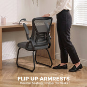Dark Grey mesh office chair shown from a side angle highlighting the sled-style steel legs