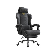 Ergonomic office chair with footrest extended, headrest pillow and lumbar cushion