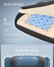 Cutaway of the seat showing 16 pocket springs, 6 cm padding and breathable perforated leather