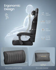 Ergonomic support diagram for neck, shoulders, back and lumbar, with removable cushions
