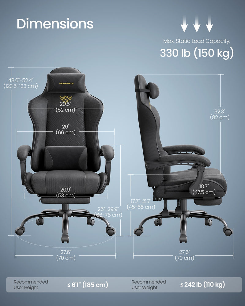 Dimensions diagram with a 150 kg maximum static load