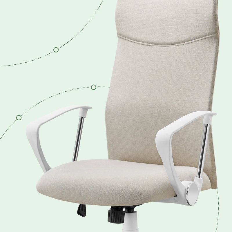 Close-up of the chair armrest and seat cushion showing the fabric texture