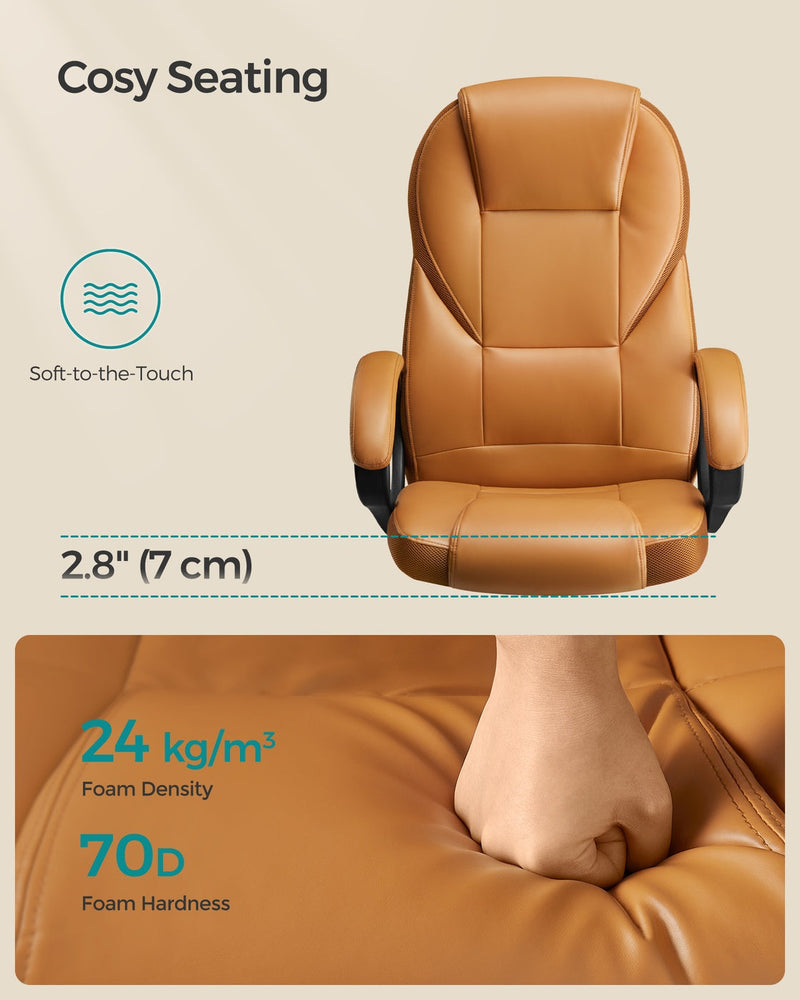 Close-up of synthetic leather upholstery and foam padding on the backrest