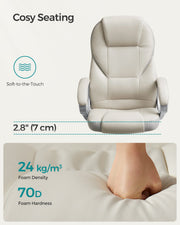 Close-up of synthetic leather upholstery and foam padding on the backrest