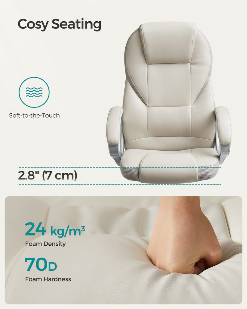 Close-up of synthetic leather upholstery and foam padding on the backrest
