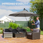 Cantilever Garden Parasol with Solar LED Lights for Shaded Outdoor Seating Light Grey Outsunny