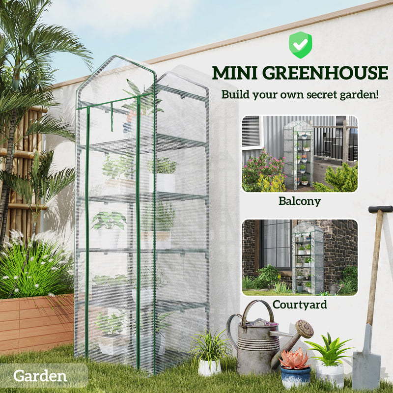 White 193cm Five Shelf Mini Greenhouse for Plants and Seedlings by Outsunny