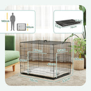 Foldable Black Dog Crate with 2 Doors Tray and Soft Cushion for Small Dogs 76 x 53 x 60 by PawHut