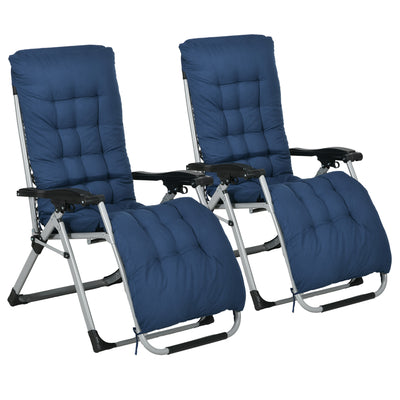 Set of 2 Reclining Zero Gravity Sun Loungers with Cushions Blue by Outsunny