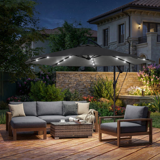 Garden Cantilever Parasol with Solar LED Lights for Day and Night Shade Black Outsunny