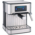 Stainless steel espresso machine with touch panel, portafilter and steam wand