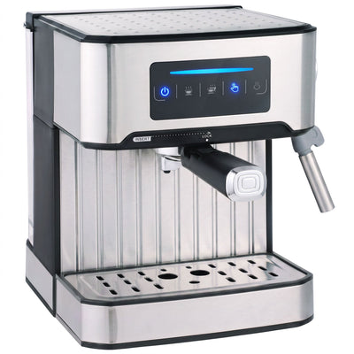 Stainless steel espresso machine with touch panel, portafilter and steam wand