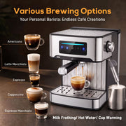 Five drink types listed beside the machine including americano and latte macchiato