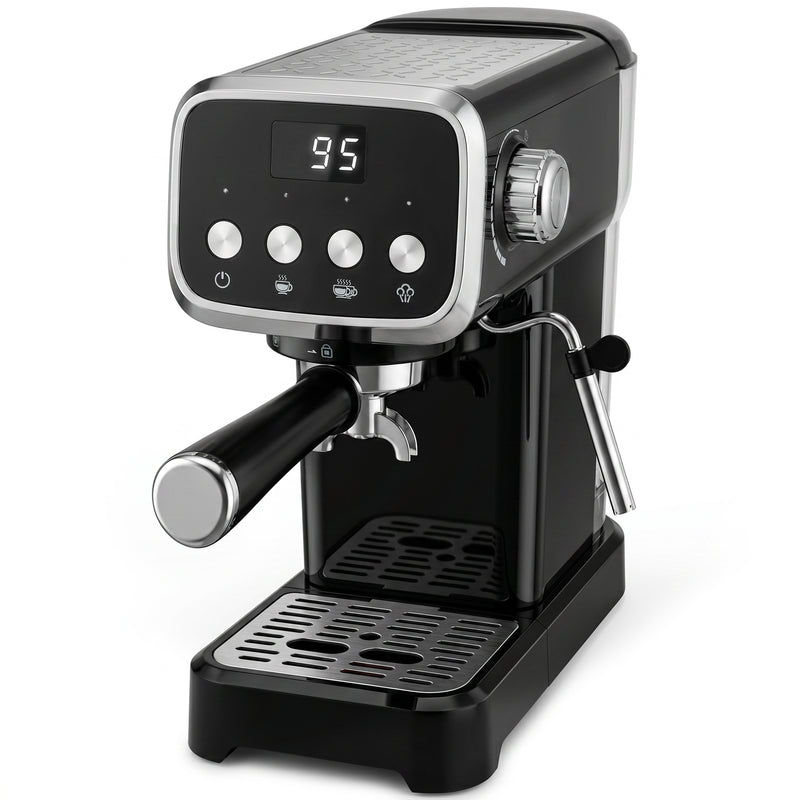 Espresso machine with milk frother in black and silver by Homcom
