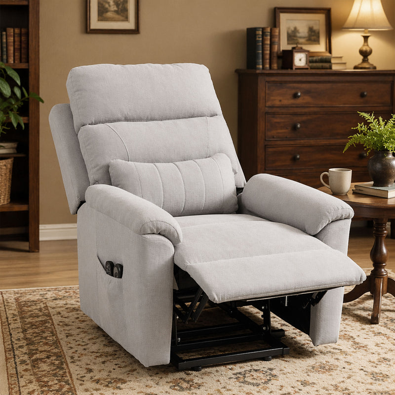 Electric Recliner Chair With Power Lift Assist and Massage for Easy Standing Light Grey