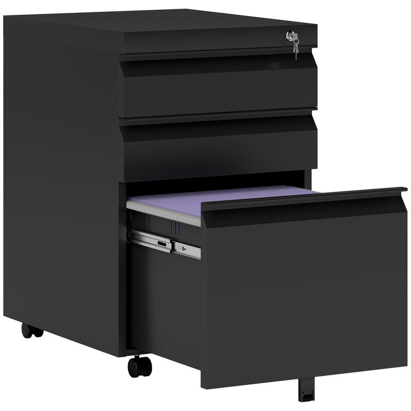 Mobile Metal Filing Cabinet with 3 Drawers and Anti Tilt Design for Home Office, Black