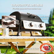 2 Burner Portable Gas BBQ Grill with Folding Side Tables and Thermometer by Outsunny