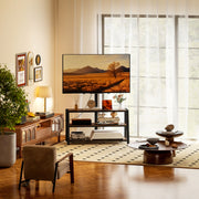 Rustic Brown TV Stand With Swivel Mount For 32 to 65 Inch TV Screens And Open Storage Shelves