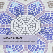 Small Round Mosaic Garden Side Table with 60cm Ceramic Top for Patio or Balcony