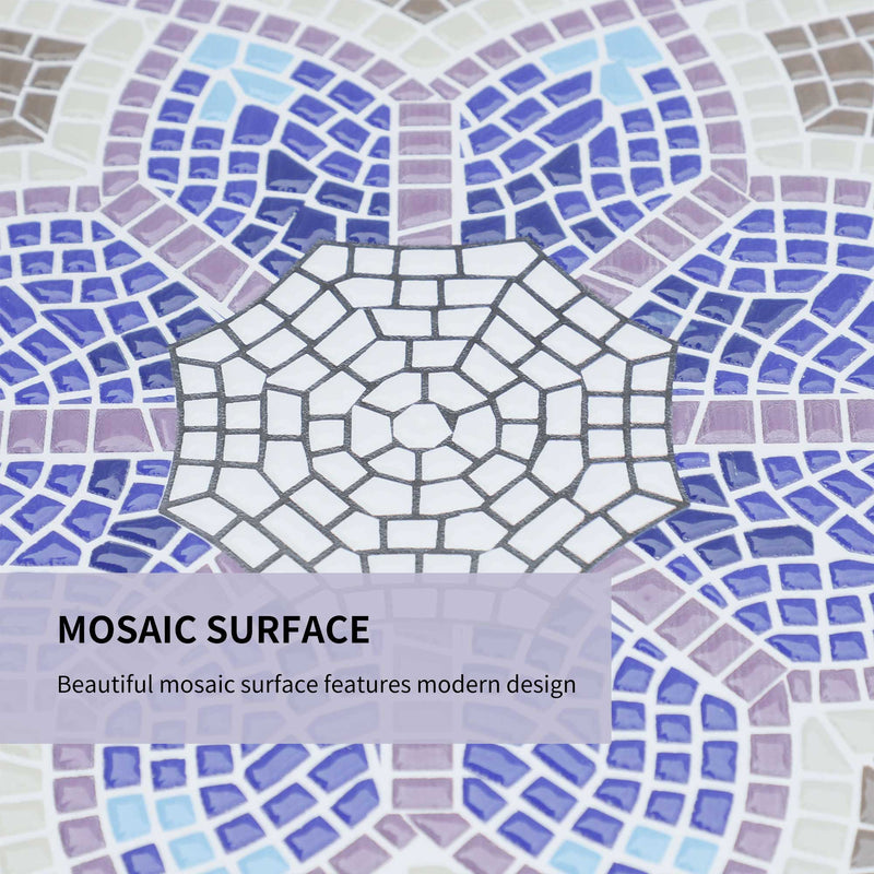 Small Round Mosaic Garden Side Table with 60cm Ceramic Top for Patio or Balcony
