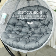 Grey Hanging Egg Chair with Stand Thick Cushion and Cup Holder for Garden or Balcony by Outsunny