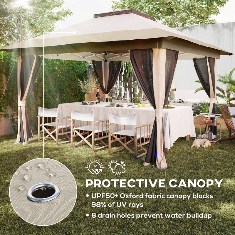 3.6 x 3.6m Pop Up Gazebo with Mesh Sides, Carry Case, Weight Bags, Beige by Outsunny