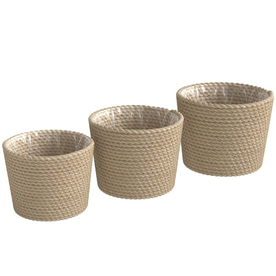 Seagrass Planter Set of 3 for Indoor or Outdoor Plants with Moisture Liners Natural AOSOM