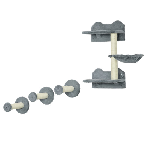 Wall Mounted Cat Tree with Scratching Post and Shelves for Indoor Cats, Grey