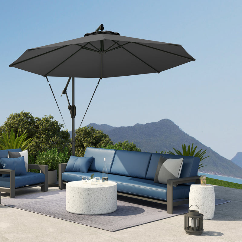 Grey 3m Cantilever Garden Parasol with Cover Wind Strap and Tilt by Outsunny