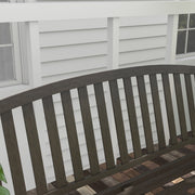 Brown Two Seater Metal Garden Bench with Slatted Design for Patio or Outdoor Use