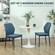 Blue Velvet Dining Chairs Set of 2 with Curved Back and Metal Legs for Dining Room