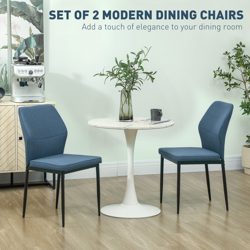 Blue Velvet Dining Chairs Set of 2 with Curved Back and Metal Legs for Dining Room