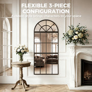 Hallway Wall Mirror Set 3 Piece Arched Design to Brighten and Open Up Spaces Black Homcom