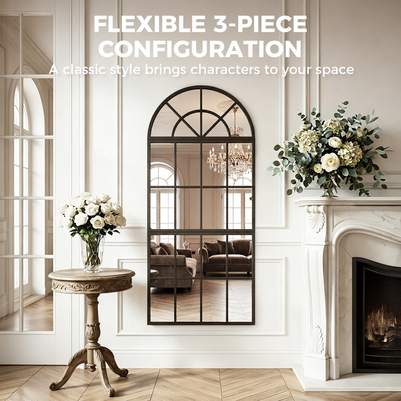 Hallway Wall Mirror Set 3 Piece Arched Design to Brighten and Open Up Spaces Black Homcom