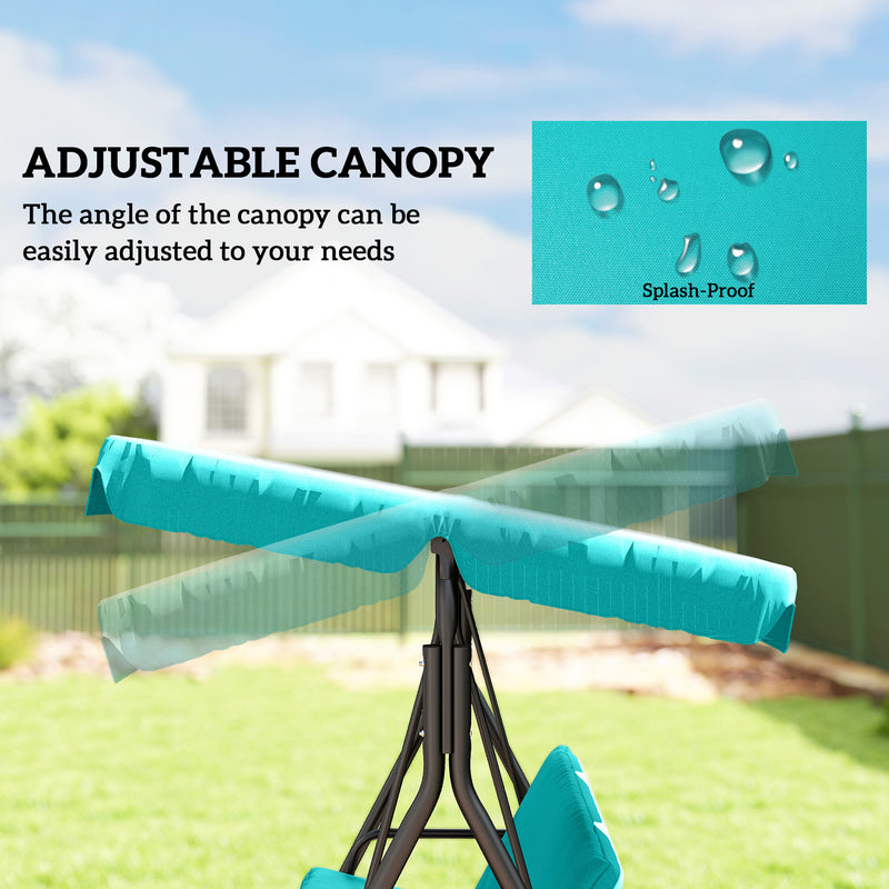Patio Swing - 3 Seater Garden Swing Chair With Adjustable Canopy For Outdoor Relaxing, Blue