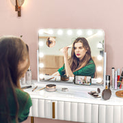 Tabletop Makeup Mirror with 14 LED Bulbs and Adjustable Brightness Settings, White